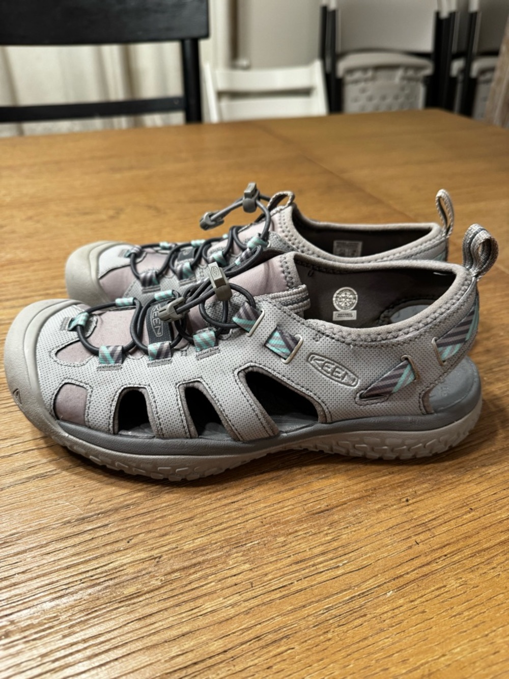 Keen closed toe hiking/water Gray Sandals with Mint Accents